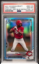 66699065 JOSE TORRES 2021 Bowman Chrome BDC125 Sky Blue Refractor RC PSA 10