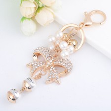 White Champagne AAA Zirconia Bowknot Keychain Girl's Handbag Key Ring Key Chains