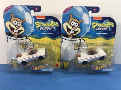 2 Hot Wheels Spongebob Sandy Cheeks Character Car 6/6  Mattel 1:64 Lot MOC