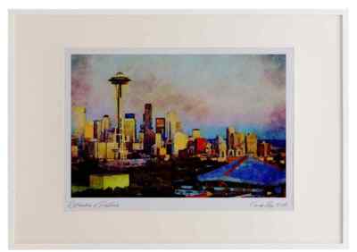 790020 Seattle mit Mount Rainier, Washington State, USA Aquarell Bild