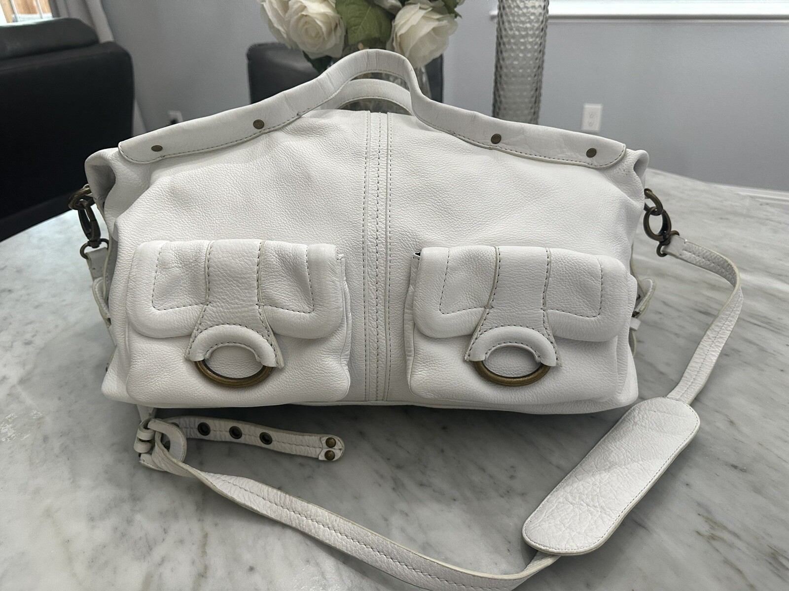 Steve Madden White Leather Hobo Crossbody Bag Adjusta… Gem
