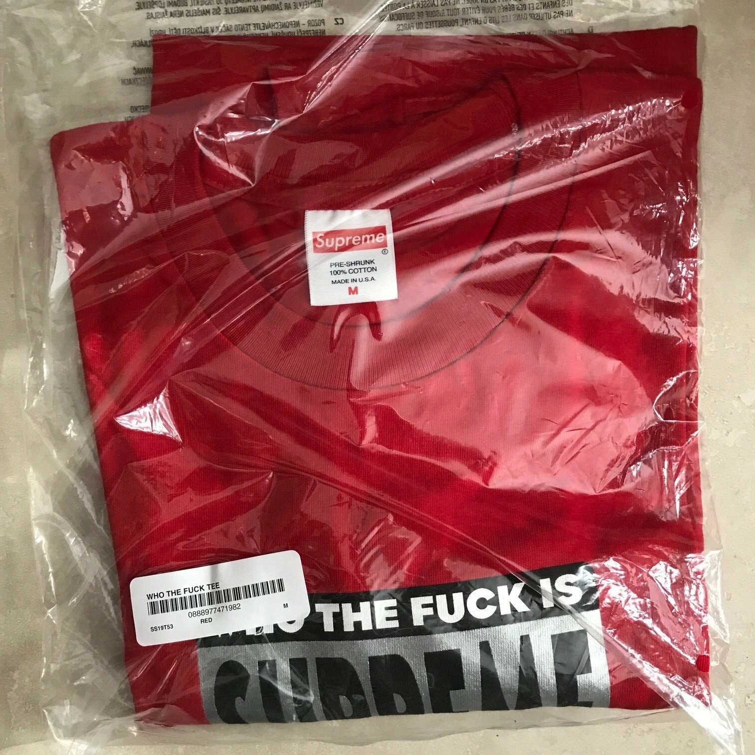 T shirt SUPREME WHO THE taille moyenne boîte rouge logo Mark Gonzales Cherry SS19