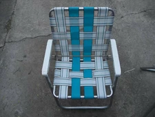 Pair Vintage Sunbeam Lawn Chairs Aluminum Webbed Folding Chair Blue GC
