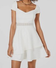 $119 Crystal Doll Juniors White Lace Cap-Sleeve Fit & Flare A-Line Dress Size 11