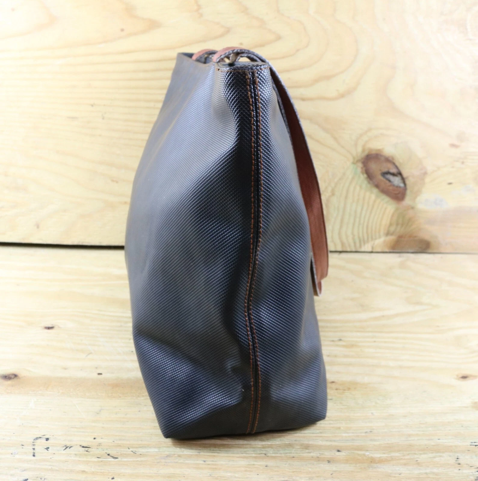 Borsa Bottega Veneta nera rivestita tela pelle Marco Polo tote bag vintage Italia anni 80