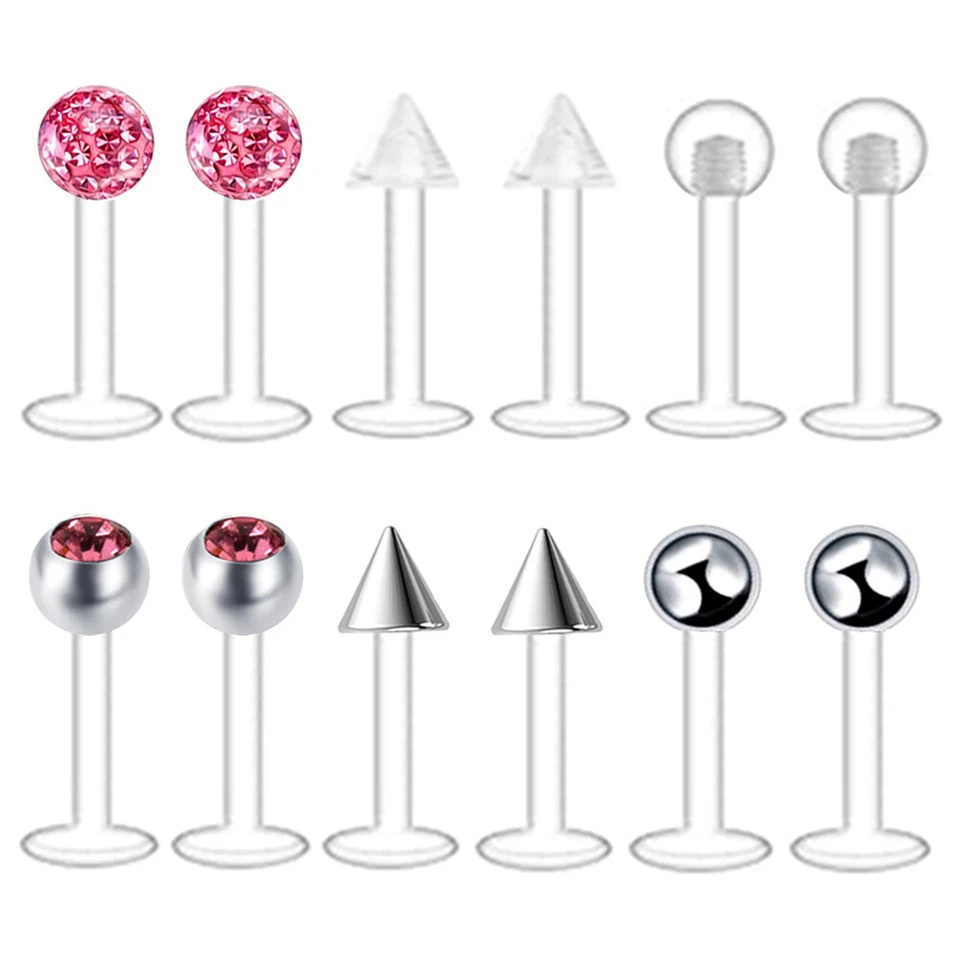 12er Lippen Piercing Labret Monroe Ohr Tragus Kristall Lippenpiercing Retainer - Bild 4 von 4