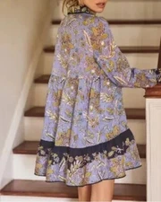 By Anthropologie Mary O'Malley XS Dahlia Floral Printed Buttondown Ruffle Dress