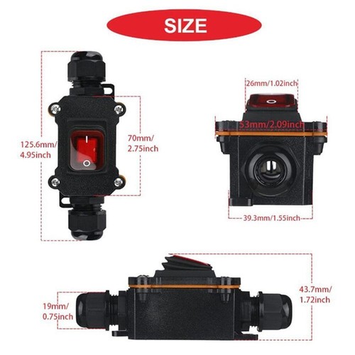 Inline Power Cord 110V-220V 12V-24V Marine Rocker Switch Waterproof Off On Hot~ - Picture 9 of 13