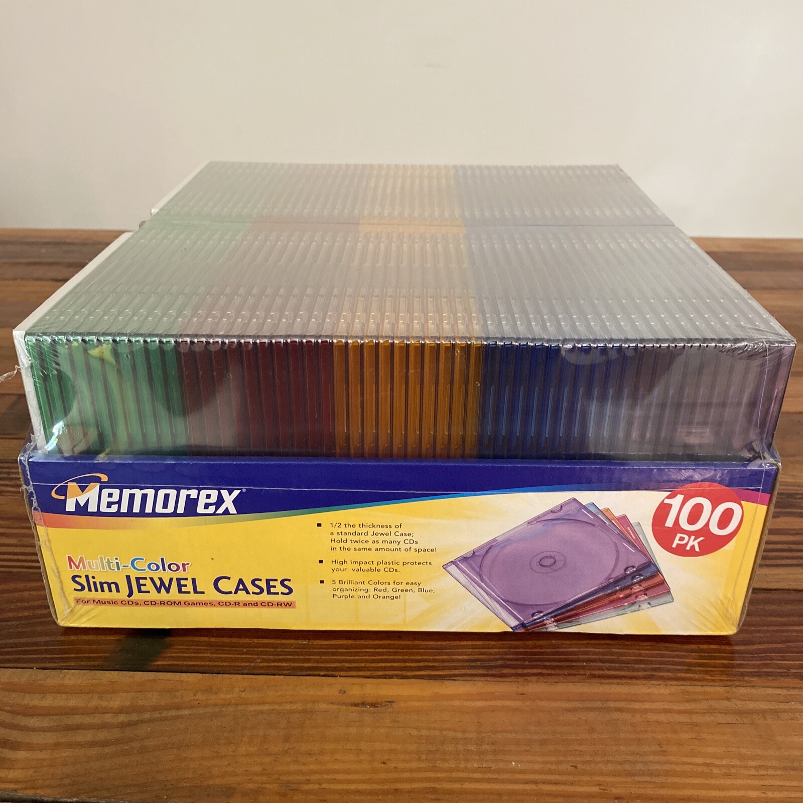 Memorex 100 Pack Multi Color CD Slim Jewel Cases with Inserts Factory