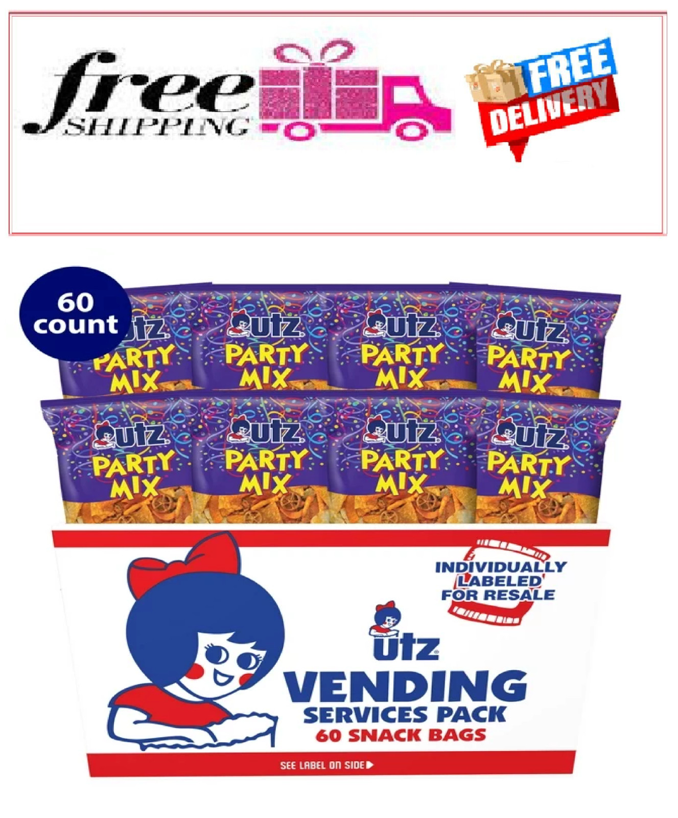 Utz Party Mix, Multipack, Snack Mix, 1oz, 60 Count Inox Wind