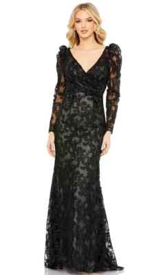 Mac Duggal Black Floral Embroidered Sequin Beaded Gown Dress Size 10 Orig  $798 | eBay