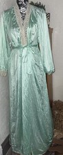 Vtg Miss Elaine Nightgown Full Sweep Robe Lace Sea foam Green USA Union Made
