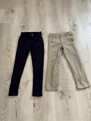 Galaxy by Harvic Girls' Dress Pants Beige and Navy Set of 2, Sz. 5