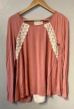 Jolt Women's Top XL Stretch Crochet Lace Split Open Back Pink                A31