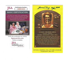 SIGNED JAMES COOL PAPA BELL Hall of Fame Gold Plaque Post Card JSA AUTHENTICATED