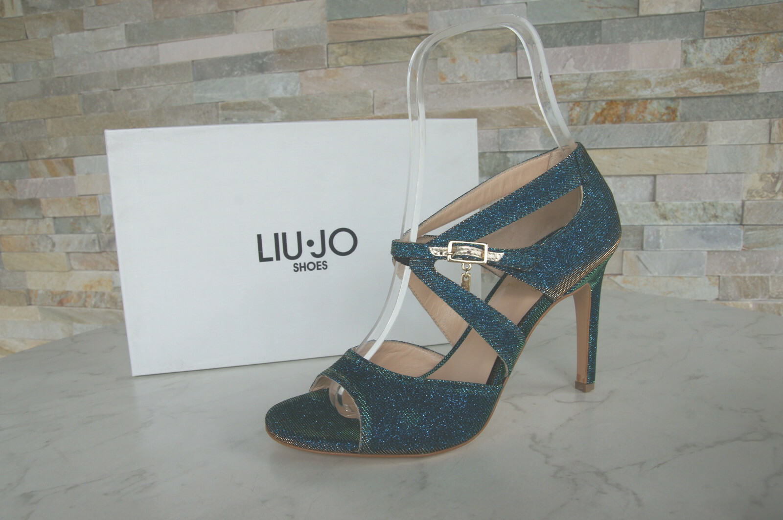 LIU JO EU 38 Sandalias Zapatos De Noche Verde Dorado S16047 Nuevo