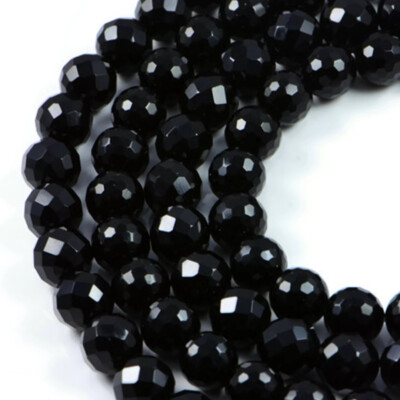 Schwarzer Onyx 12 mm Facettiert Rund Halbedelstein Edelstein Perlen 15,5 Zoll Stränge