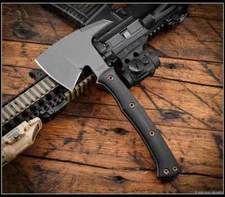 RMJ Tactical Tomahawk Pathfinder Tungsten Body Black G10 with Kydex Sheath
