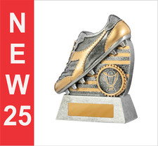 Football AFL  Rugby Soccer  Mini Boot Trophy inc Year or Club Logo Decal