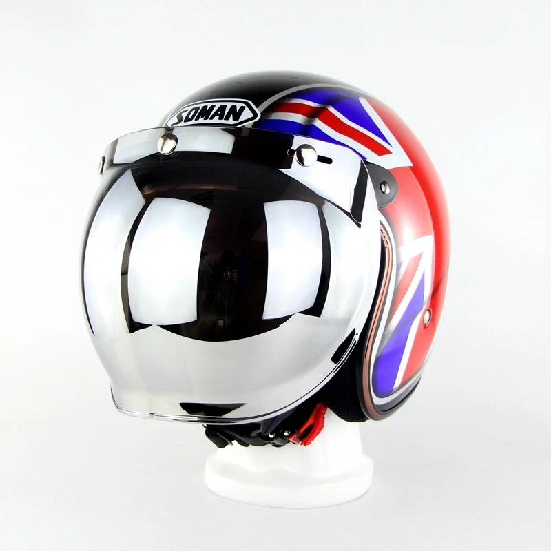 3 Snap Motorcycle Retro Helmet Bubble Visor Flip Up Open Face Shield Lens Peak - Image 4 of 4