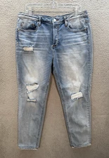 Vigoss Jeans Womens 32 Blue Frankie Slim Straight Button Fly Distressed Preppy