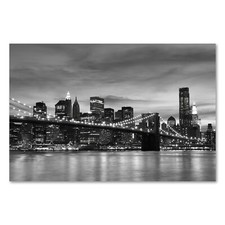 Postereck 0141 Poster Leinwand Skyline New York, Schwarz Weiss Brooklyn Bridge