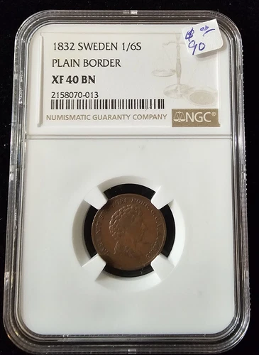 1832 Sweden 1/6 Skilling NGC XF 40