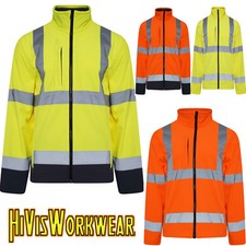 HI VIZ HIGH VIS VISIBILITY WORK JACKETS SOFT SHELL REFLECTIVE TAPE SECURITY COAT