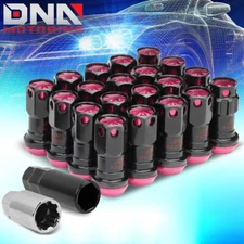 M12x1.5 CLOSED-END 22MM ODx45MM TALL WHEEL/RIM LUG+LOCK NUT+KEY 20PCS PINK SET