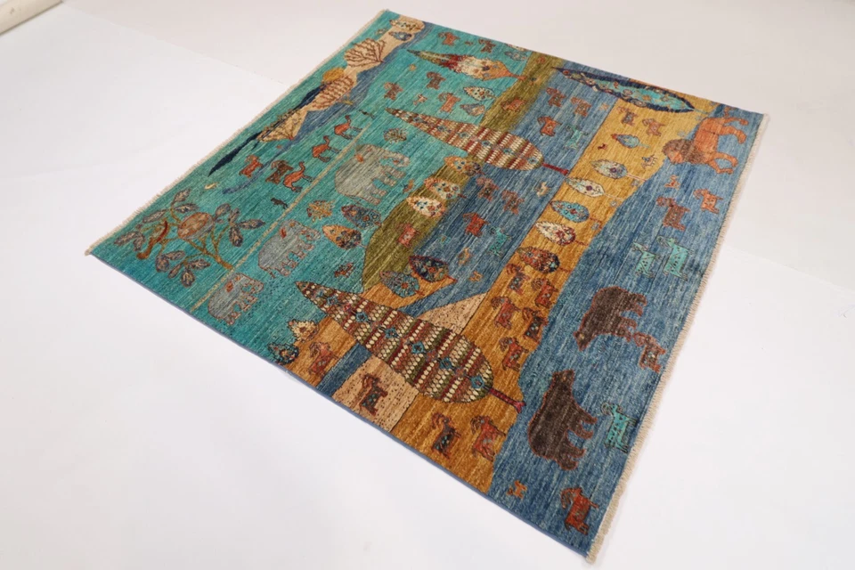 5x5 ft Tribal Animal Area Rug Afghan Hand Knotted 100% Wool Dye Rug Bedroom Rug - Image 2 of 4