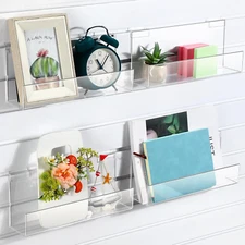 4 Pack Slatwall J Ledge Shelf, Clear Acrylic Slatwall Shelves Hanging Storage Ac