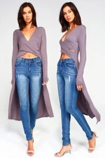 Women's Chic Jersey Wrap High Low Crop Top Size Medium Purple Lavender