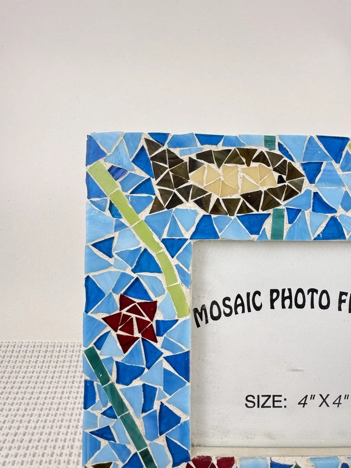 "Marco de fotos de mosaico de vidrio 4x4 flor de peces costeros marinos 8x8"" verde turquesa" Foto 2 de 4