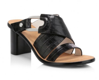 Rag & Bone August Mules, Croc Embossed, Block Heel, Black Leather, Sz 37.5, 7.5