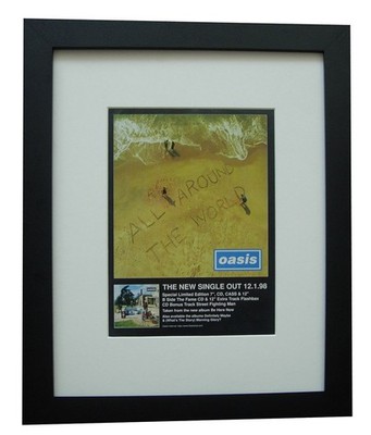 OASIS+All Around World+Be Here+POSTER+AD+ORIGINAL 1998+FRAMED+EXPRESS+WORLD SHIP