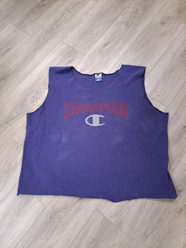 Vintage Champion Workout Sweatshirt Tank Top Inverted Sleeveless Script Logo
