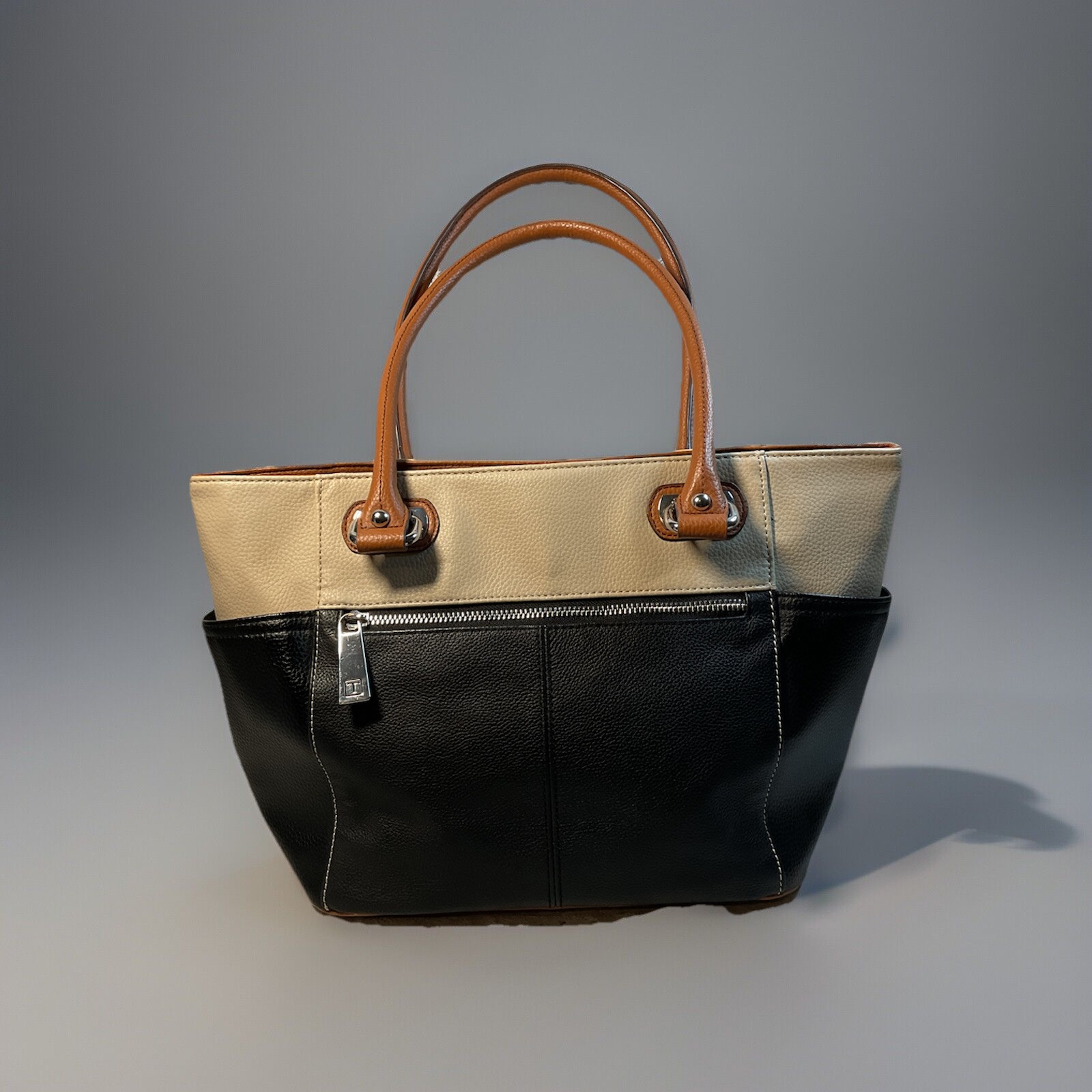 Tignanello Pebbled Leather Double Handle Tote Satchel Handbag Classy EC