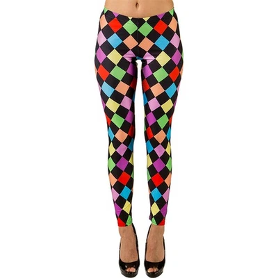 NET TOYS Bunte Damen Leggings Karomuster 80er Jahre Pants Karierte Clown Leggins L-XL