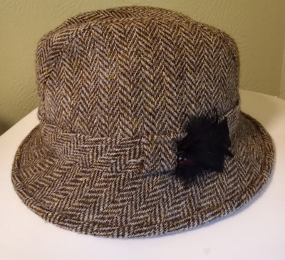 Vintage Harris Tweed Hat Fedora Fitted Mens Large 7.5 Wool Scotland Feather (74)