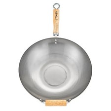 Stoven Wok - 34cm Carbon Steel Heavy Gauge Induction Wooden Helper Handle