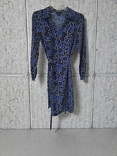 Banana Republic Blue Black Floral Print Tie Waist Crepe Shift Shirt Dress 4