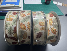Lot of 4 Sam's Member's Mark Fall Leaves Wire Edge Ribbon Sparkly Fall Ribbon