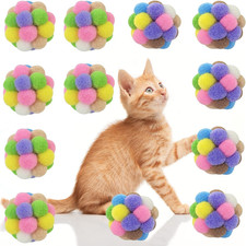 2 Inches Cat Toy Balls with Bell, Colorful Soft Fuzzy Balls, Cat Toys for Ind...