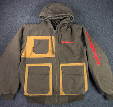 Snap-on Brown Colorblock Quilted Jacket Mens Medium Canvas Hooded Full Zip Chore
