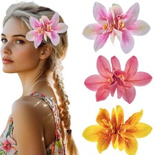 5.9 Inches Hawaiian Flower Hair Clips for Women Orchid Artificial Tropical Fl...