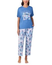 Disney Stitch Soft  Stretchy Short Sleeve And Pant Pajama Set Size Large
