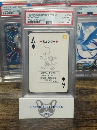 Pokemon Green Mewtwo Ace Spades Playing Poker Card 1996 PSA 8 2025 Cert POP 20