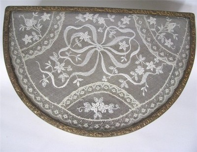 Antique E & J B Empire Art Gold Ormolu Lace Top Vanity Dresser Box Demi Lune