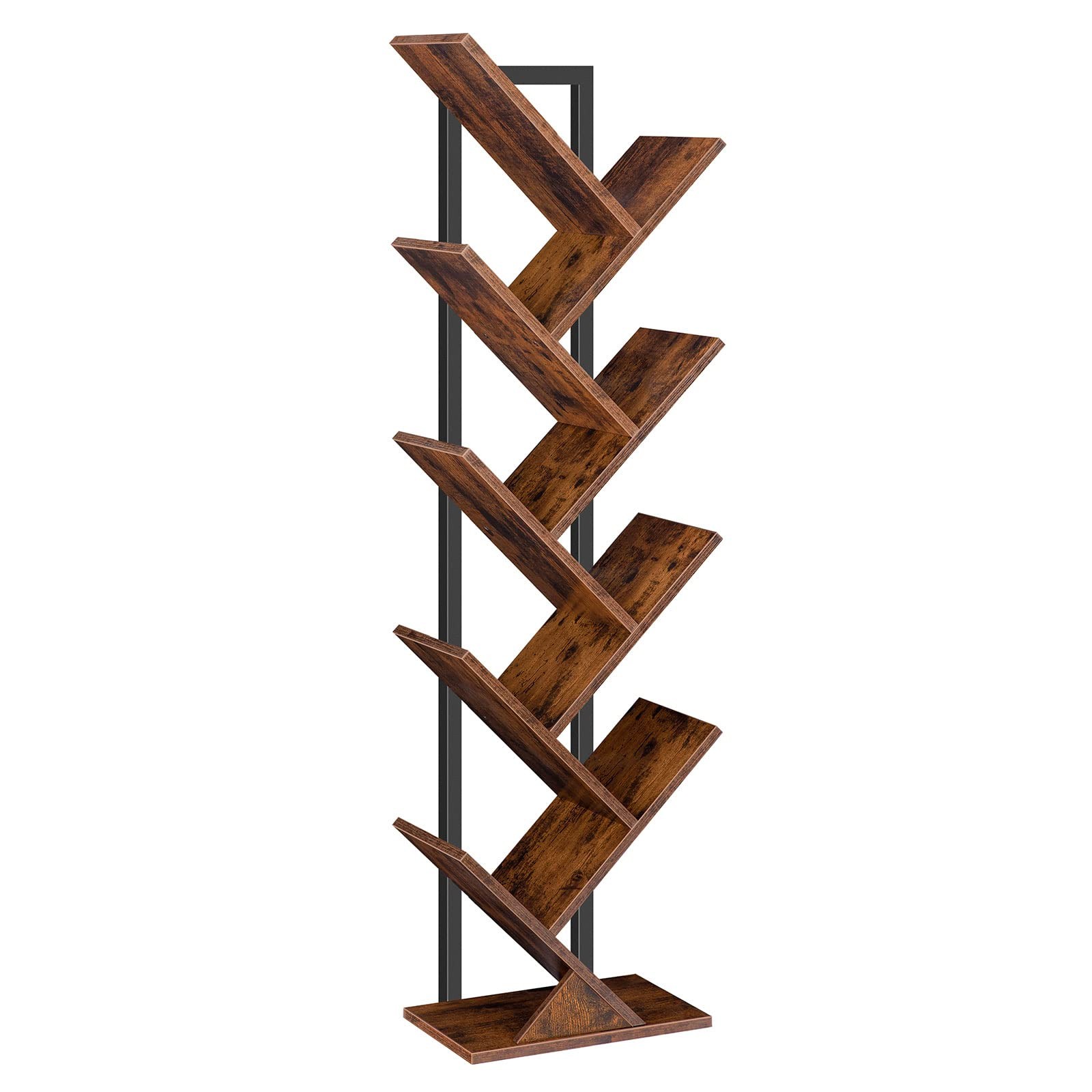 HOOBRO Tree Bookshelf Tall, 9-Tier 34 x 20 x 116 cm, Rustic Brown + Black