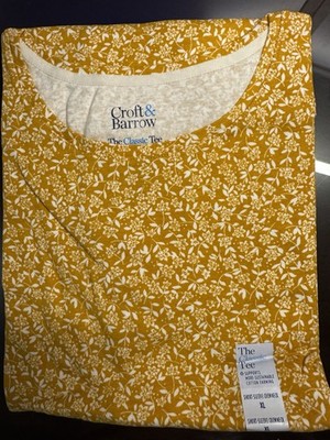 Croft & Barrow Shirt Women Size XL mustard Yellow Short Sleeve floral NWT
